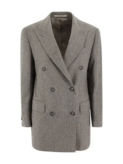 Tagliatore Double-breasted Jacket In Gray Herringbone Wool.