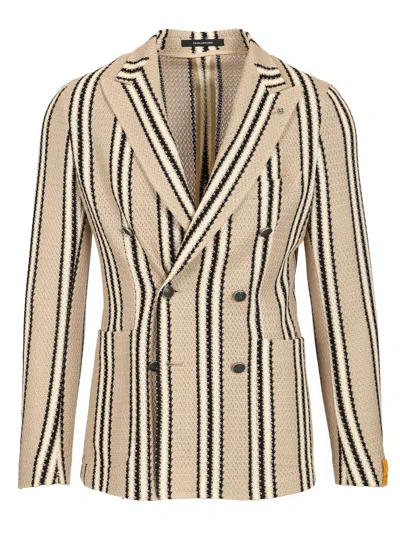 Tagliatore Double-breasted Jacket In Linen And Cotton Jersey Jackets Beige