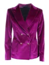 Tagliatore Double-breasted Jacket In Magenta Velvet In Fuchsia