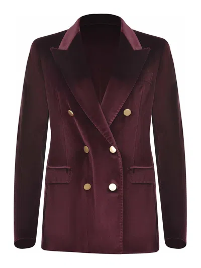 Tagliatore Double-breasted Jacket   In Mixed Cotton In Red