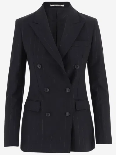 Tagliatore Double Breasted Jacket In Stretch Wool Blend In Black