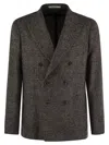 Tagliatore Double-breasted Herringbone-patterned Blazer In Black