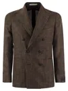 TAGLIATORE DOUBLE-BREASTED JACKET IN WOOL, SILK AND LINEN