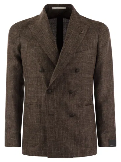Tagliatore Double-breasted Jacket In Wool, Silk And Linen In Brown