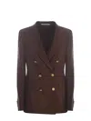 Tagliatore Double-breasted Brown Jacket In Linen Women In Brown