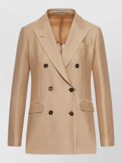 Tagliatore Double Breasted Jacket Silk Nylon Blend In Neutral