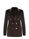 Tagliatore Double-breasted Velvet Effect Blazer In Brown