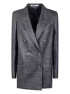 Tagliatore Black Double-breasted Checked Wool Blazer In Gray