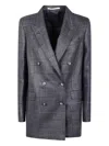 Tagliatore Black Double-breasted Checked Wool Blazer In Gray