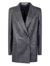 Tagliatore Black Double-breasted Checked Wool Blazer In Gray