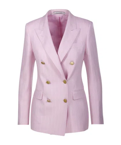 Tagliatore Double-breasted Lapel Suit Jacket In Pink