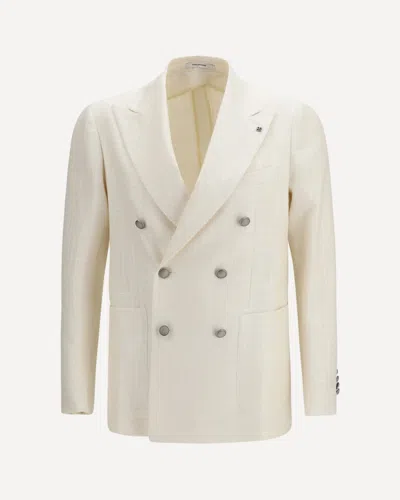 Tagliatore Double-breasted Linen And Cotton Blazer In White