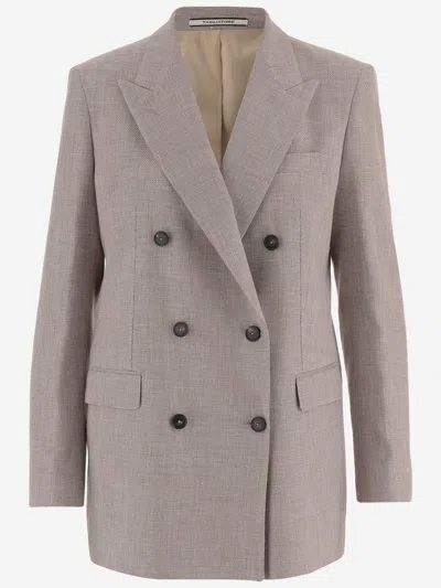 Tagliatore Double Breasted Linen And Cotton Jacket In Neutral
