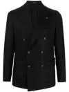 Tagliatore Double-breasted Linen Blazer In Black
