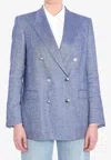Tagliatore Double-breasted Linen Blazer In Blue