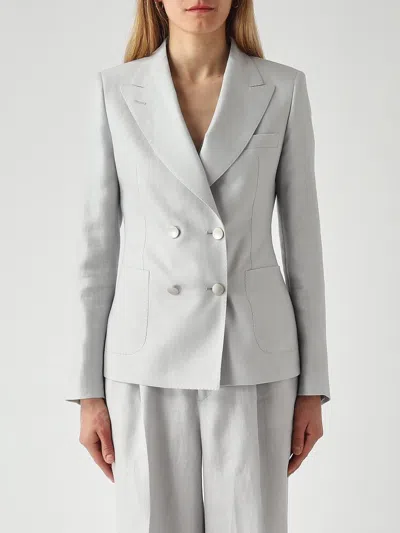 Tagliatore Double Breasted Linen Blazer In Gray