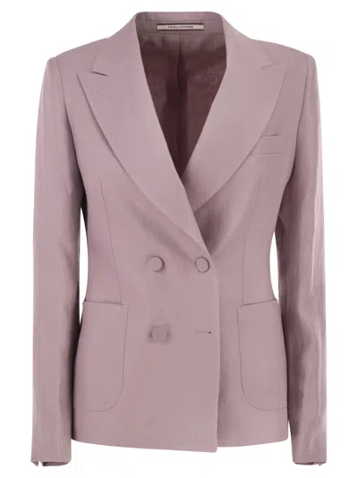 Tagliatore Double Breasted Linen Blazer In Purple