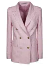 Tagliatore Double-breasted Linen Blazer With Central Vent In Pink
