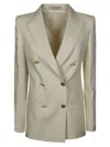 Tagliatore Double-breasted Linen Blazer With Gold Buttons In Neutral