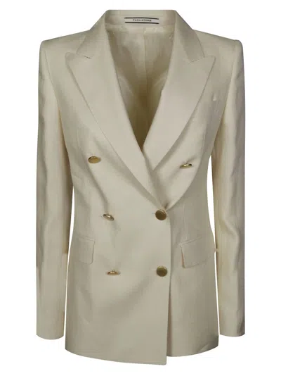 Tagliatore Double-breasted Linen Blazer With Gold Buttons In Neutral