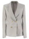 Tagliatore Double-breasted Linen Blazer With Peaked Lapel In Neutral