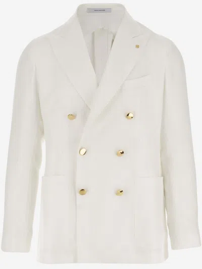 Tagliatore Double-breasted Linen Jacket In White