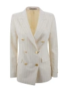 Tagliatore Double-breasted Linen Suit In Gessato Bianco