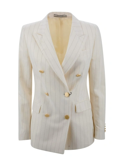Tagliatore Double-breasted Linen Suit In White