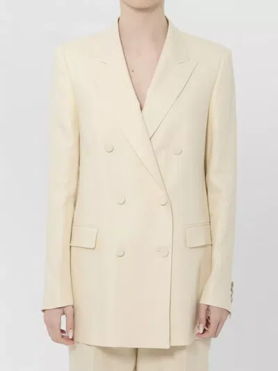 Tagliatore Double Breasted Linen Tailored Jacket In Neutral