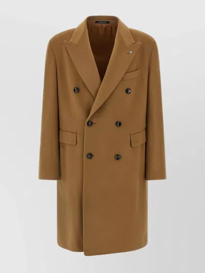 Tagliatore Double-breasted Londra Coat Featuring Pockets In Brown