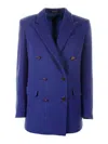 Tagliatore Double-breasted Long Blue Jacket In Blue