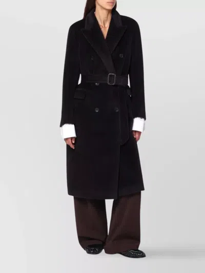 Tagliatore Double-breasted Long Coat Belted Waist In Black