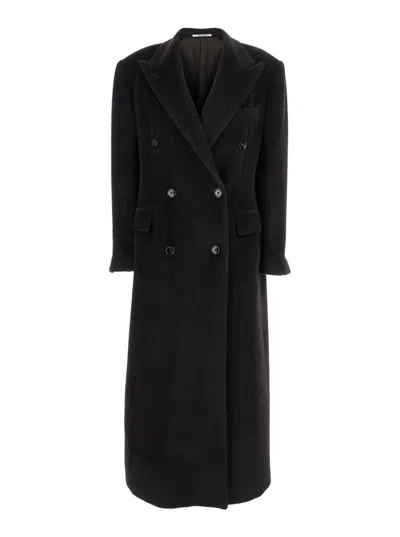 TAGLIATORE BROWN DOUBLE-BREASTED COAT WITH GOLDEN BUTTONS IN FAUX FUR WOMAN