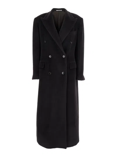 TAGLIATORE BROWN DOUBLE-BREASTED COAT WITH GOLDEN BUTTONS IN FAUX FUR WOMAN