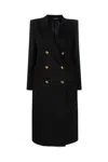 Tagliatore Double-breasted Long Coat With Gold Buttons And Belted Waist In Black