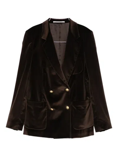 Tagliatore Double-breasted Long-sleeve Blazer In Brown