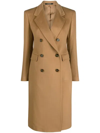 Tagliatore Double-breasted Midi Coat In Brown