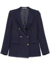 Tagliatore Double-breasted Navy Blazer With Structured Shoulder Pads In Blue