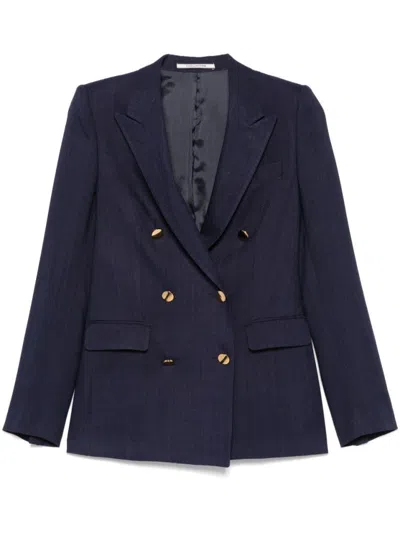 Tagliatore Double-breasted Navy Blazer With Structured Shoulder Pads In Blue
