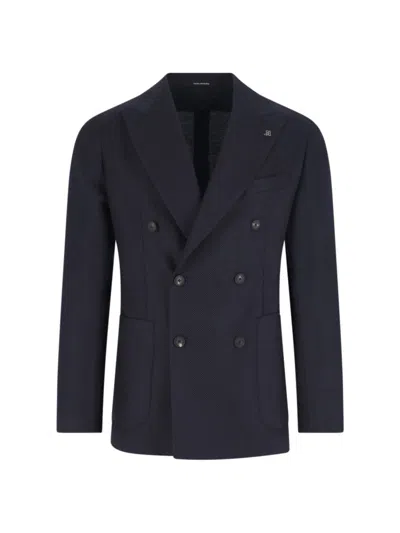 Tagliatore Double-breasted Navy Wool Blazer With Notch Lapel In Blue