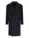 Tagliatore Double-breasted Virgin Wool Coat With Notched Lapel In Blue