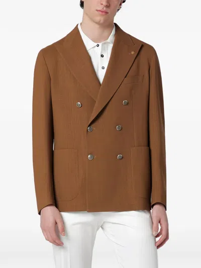 Tagliatore Double Breasted Wool Jacket Notch Lapel In Brown