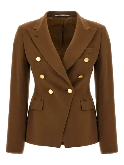 Tagliatore Double-breasted Peak-lapel Blazer In Brown