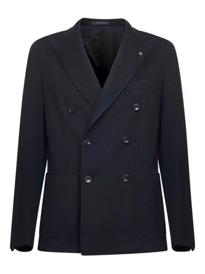 Tagliatore Double-breasted Peak-lapel Blazer In Blue