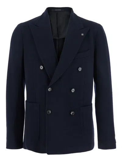 Tagliatore Double-breasted Peak-lapel Blazer In Blue