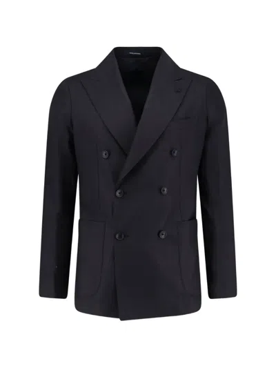 Tagliatore Double-breasted Peak-lapel Blazer In Blue