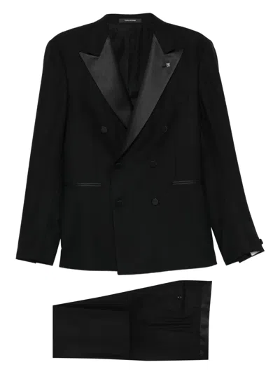 Tagliatore Double-breasted Peak-lapel Suit In Black
