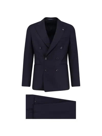 Tagliatore Double-breasted Peak Lapel Suit In Blue