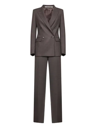 Tagliatore Double-breasted Peak-lapels Suit In Brown
