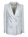 Tagliatore Double-breasted Pearl Grey Linen Jacket With Tailored Cut